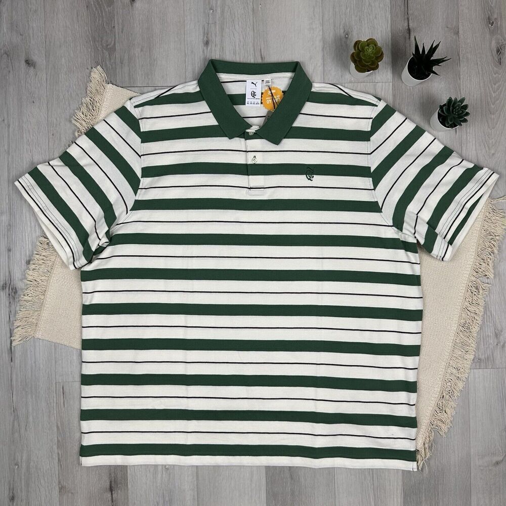Puma Quiet Golf Mens Striped Golf Polo Green White  Size 3XL UPF 40
